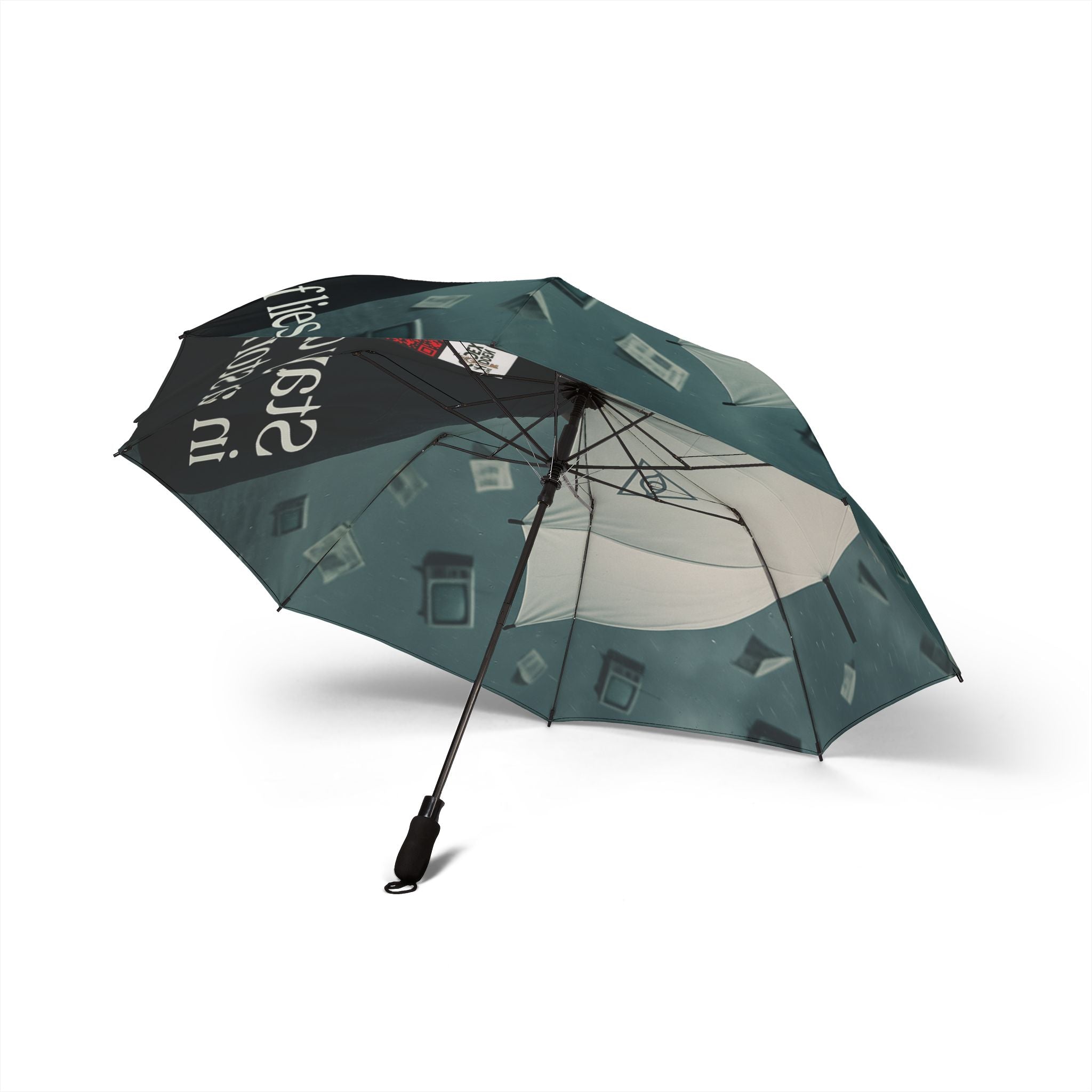 Foldable Travel Umbrella – Surreal City Rain Art, Semi-Automatic Compact Waterproof Umbrella