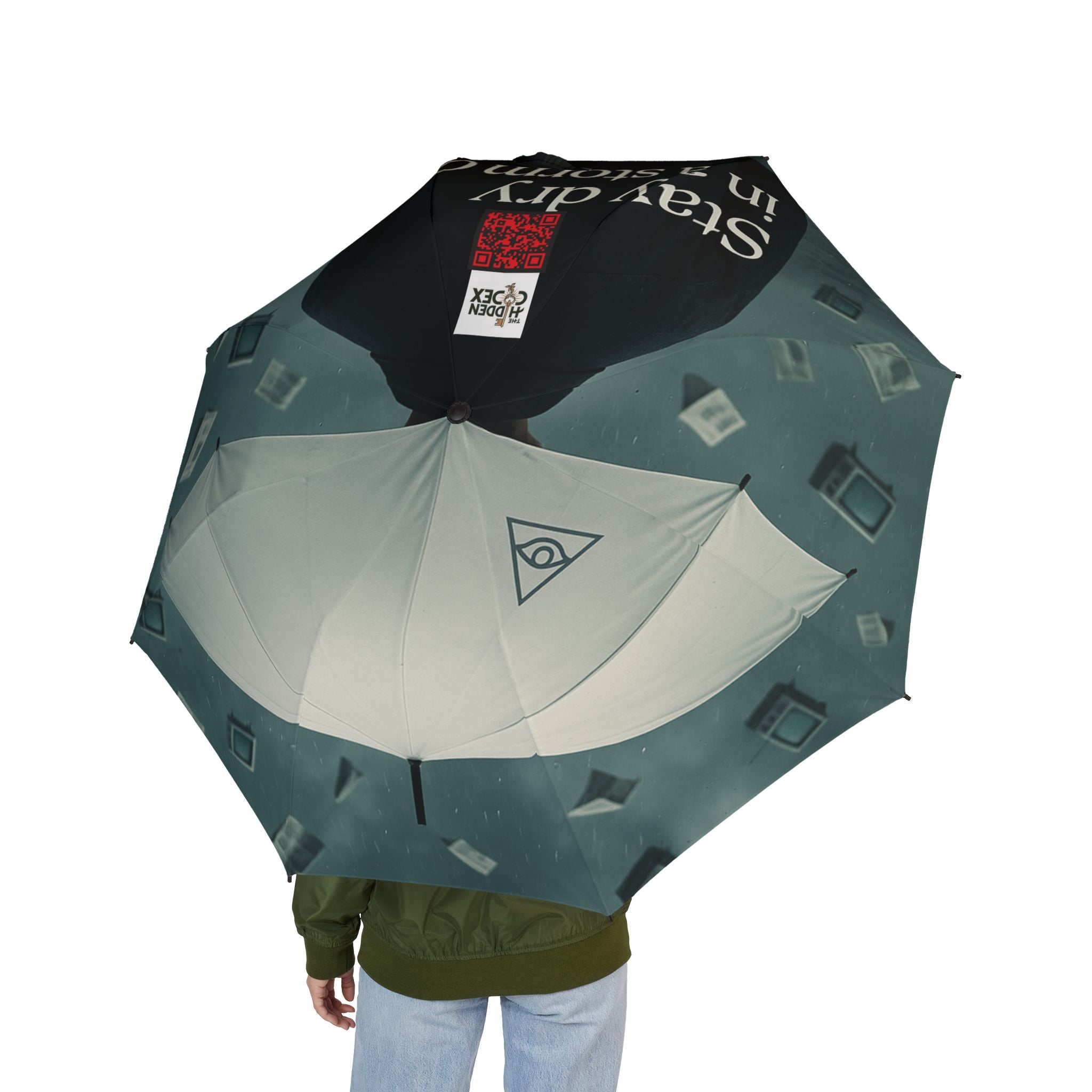 Foldable Travel Umbrella – Surreal City Rain Art, Semi-Automatic Compact Waterproof Umbrella
