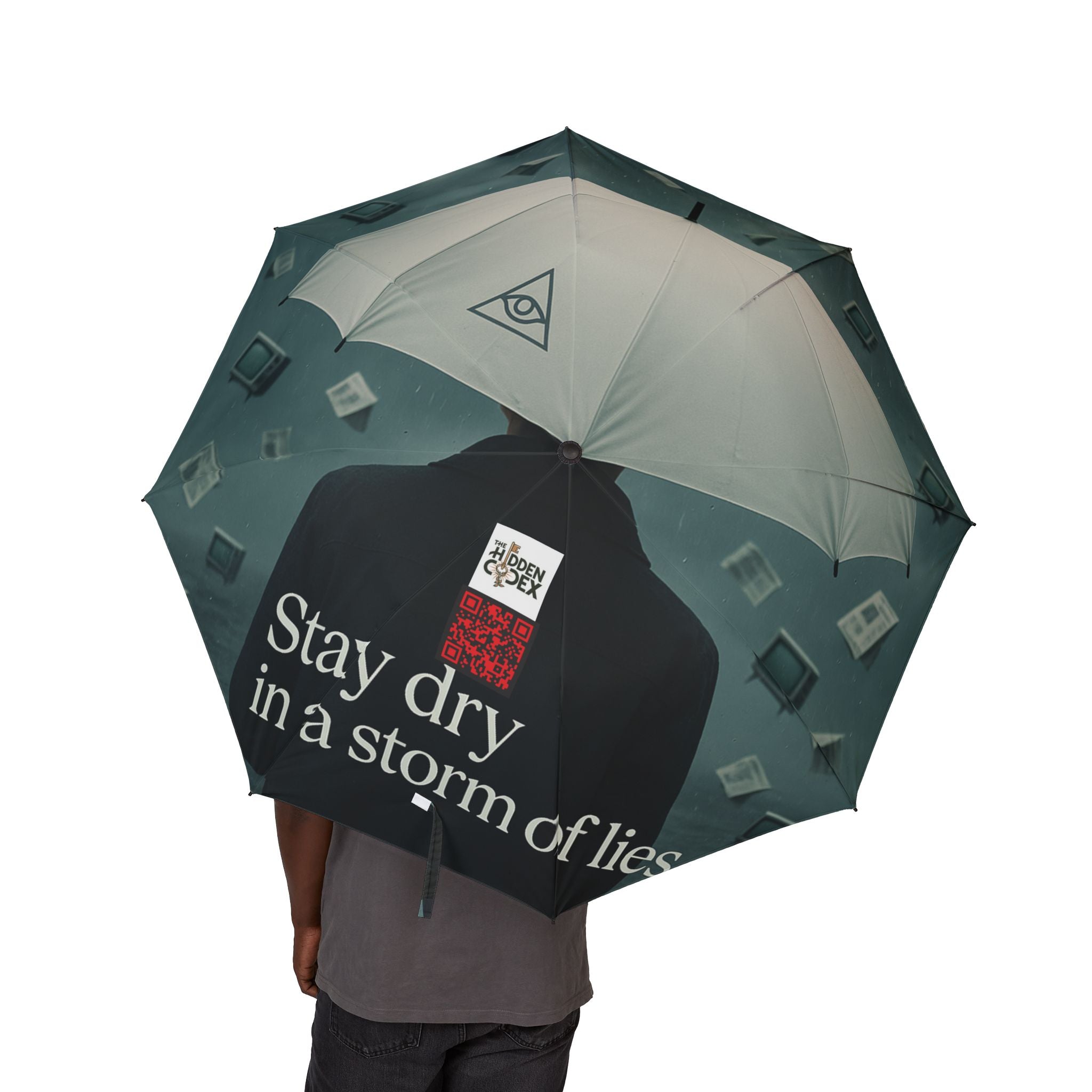 Foldable Travel Umbrella – Surreal City Rain Art, Semi-Automatic Compact Waterproof Umbrella